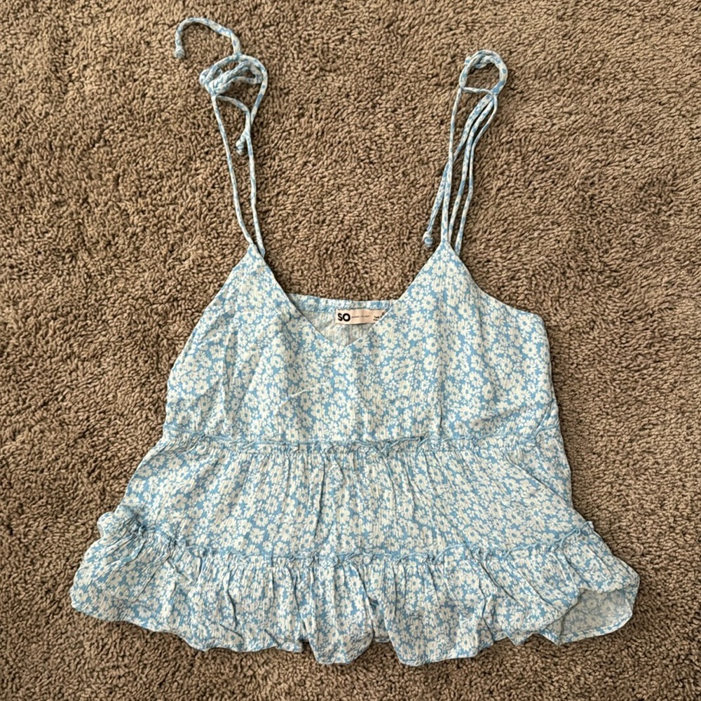 Floral Blue Tank Top- Cropped